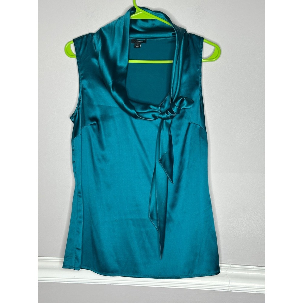 Ann Taylor Teal Draped Silk Blouse Jewel Toned SZ 2